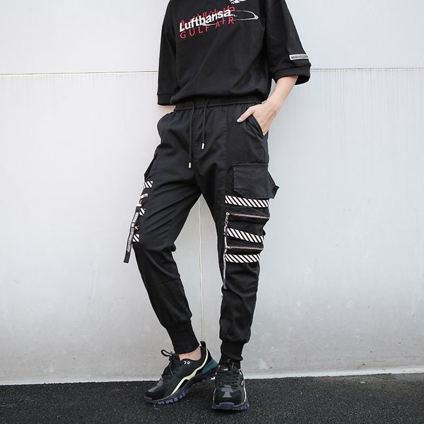 

women joggers sweatpants female men multi pockets loose casual black cargo pants female streetwear hip hop gothic harem trousers, Black;white
