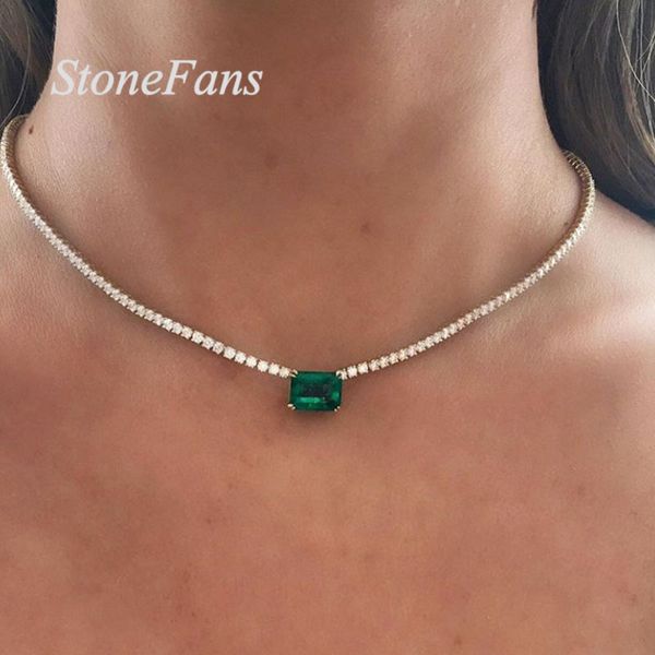 

stonefans fashion green crystal pendant necklace gold chain for women simple jewelry statment rhinestone choker colllar chain, Golden;silver