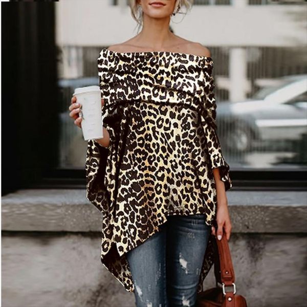 

2019 t-shirt milk milk silk silk shoulder loose large size irregular leopard print loose t-shirt, White
