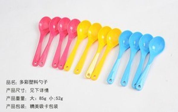 

plastic fork spoon suit candy color safety and environmental protection 12 mounted plastic tableware wholesale small spoon