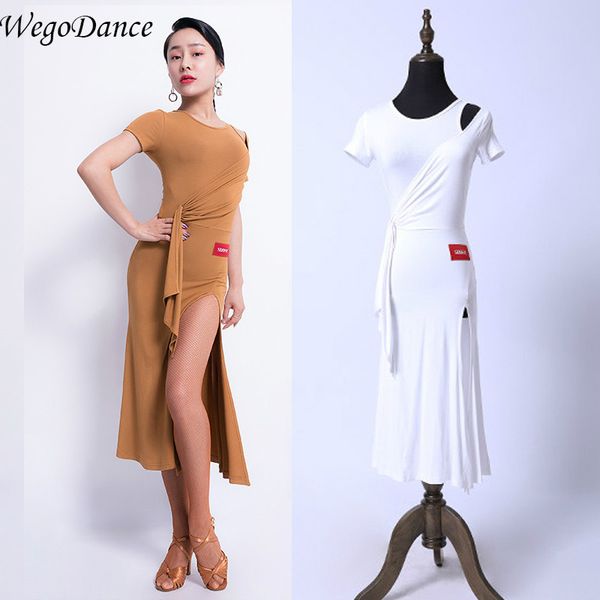 

latin dance dress short sleeve performance dance open fork professional practice wear woman with underpant, Black;red