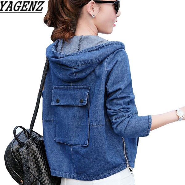 

fashion women denim hooded jacket basic coat loose long-sleeve vintage jeans jackets casual student short outerwear female, Black;brown