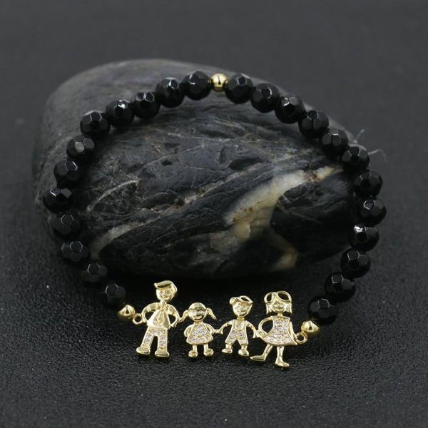 

beads bracelet micro zircon boy girl dad mun family bracelets women charm stone bead elastic bracelet girls kids jewelry gift, Black