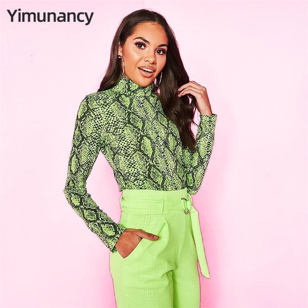 

yimunancy 2019 autumn animal print long sleeve bodysuit women fashion bodysuit green bodycon overalls streetwear, Black;white