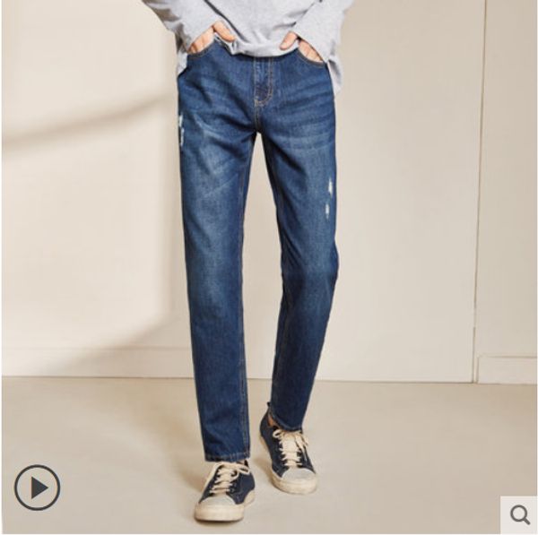 

deep blue men's small straight jeans show high man blue pants