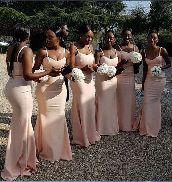 Sexy Plus Size Afrikanische Brautkleider 2019 Erröten Rosa Meerjungfrau Brautjungfer Kleid Spaghetti Open Back Trauzeugin Kleid Formelle Kleider