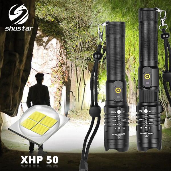 Super Bright XHP50 Tactics LED Flashlight 3 Режимы освещения Масштабируемая горелка Используйте аккумулятор 18650 подходит для приключений на открытом воздухе