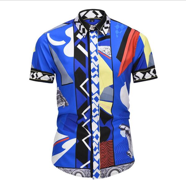 

spring fashion shirts for men summer lapel short sleeve geometric print dark blue luxury shirt men's designer shirts, White;black