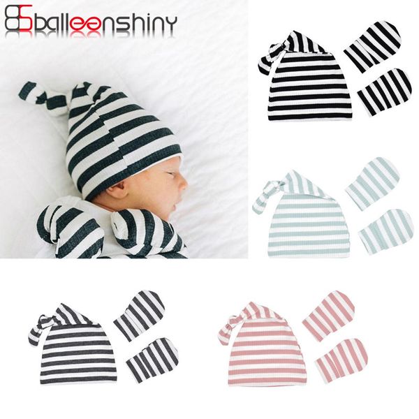 

balleenshiny 3шта мода полосатого новорожденный hat для мальчика девушки младенца хлопка анти-грейферных перчатки hat set новорожденных фото, Yellow