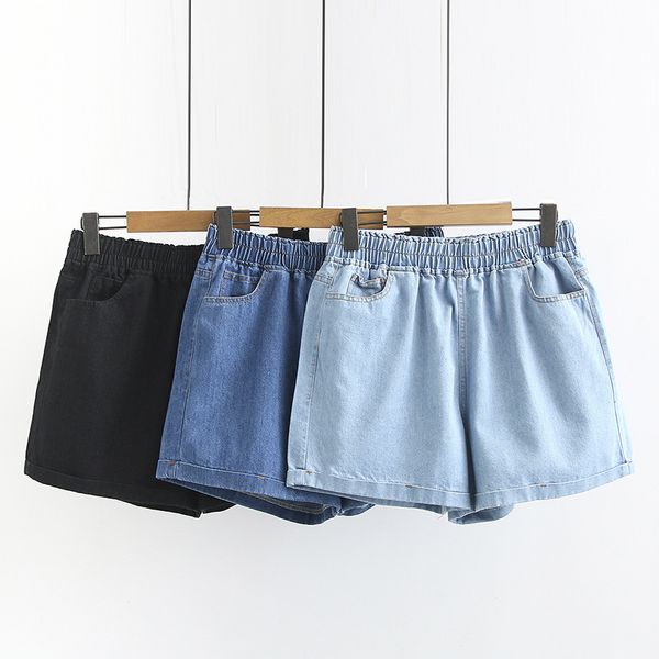 

ripped jeans women spring and summer new size women's clothing plus fertilizer increase elastic waist denim shorts pants, Blue