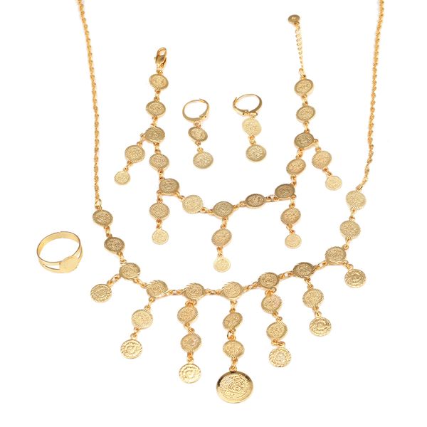 

new ethiopian africa coin set jewelry women's fashion coin style necklace chain earrings bracelet wedding jewelry set, Black