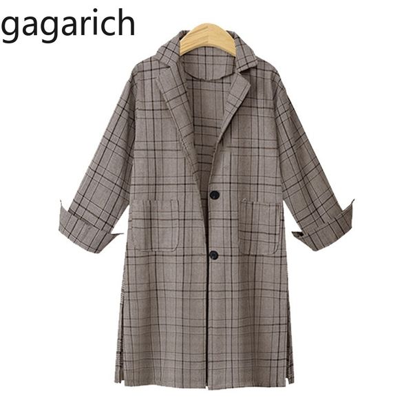 

gagarich women trench fashion 2019 long plaid new female long sleeve casual plus size elegant ladies autumn winter windbreaker, Tan;black