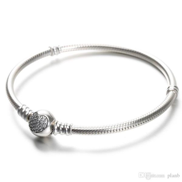

100% 925 sterling silver womens bracelets white cz micro paved heart bracelet with box for pandora beads european charms, Golden;silver
