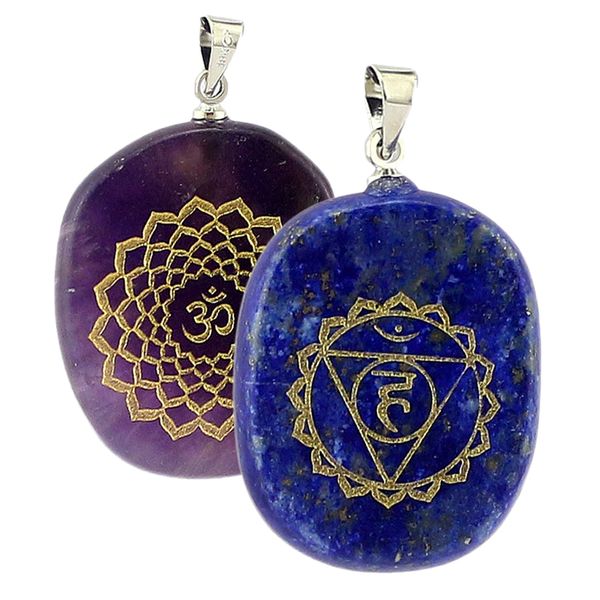 

2 pieces engraved reiki crystal pendants natural stone for kids friends gift collectables, Silver