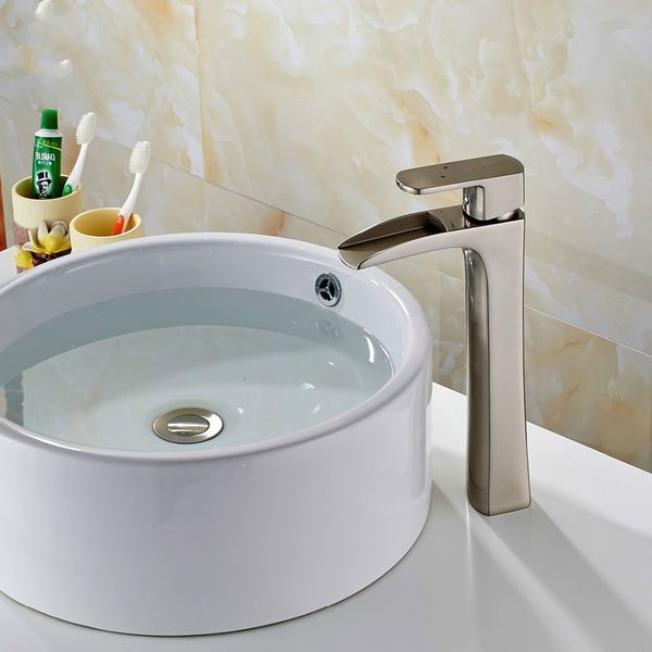 

bathroom and cold basin faucet brushed nickel lavatory vanity sink mixer single lever one hole waterfall faucet