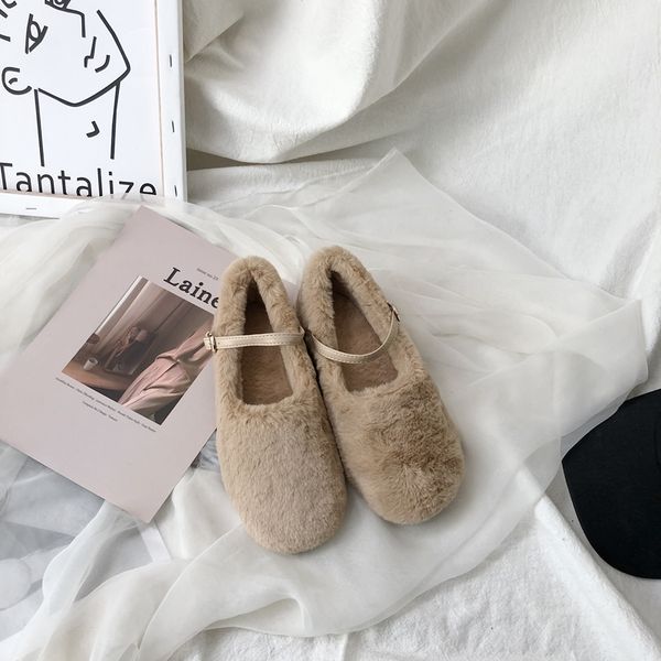 

furry shoes women winter flats soft warm fur plush inside flat heel solid color lady white shoes black khaki loafers slip on