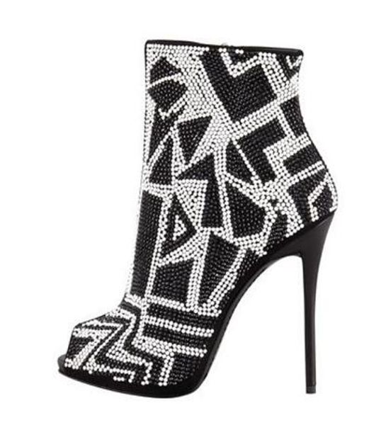 

новй еѬнй белй геомеѬиекие кѬиаллизованне peep toe лоджки пинеки обђв, Black