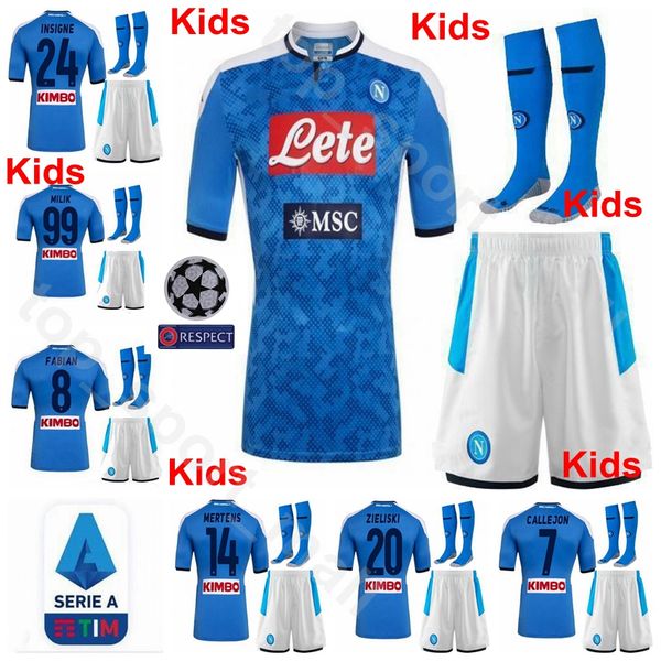 

napoli youth milik jersey socks set 2019 2020 kids soccer mertens insigne zielinski fabian callejon verdi allan football shirt kits uniform, Black