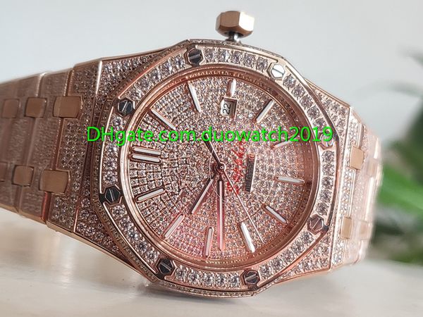 

version royal series 15452or.zz.1258or.02 rose gold diamonds dial miyota automatic men watch diamonds case diamonds strap luxury watch, Slivery;brown