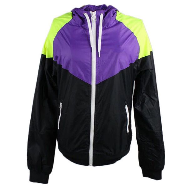 

hooded zipper sport coat womens jackets windbreaker sports coat zipper hoodies patchwork famous print outerwear hot, Black;brown