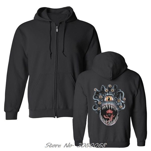 

in the beholder d20 men hoodies dice critical dnd dungeons and dragon funny zipper fleece sweatshirts clothes, Black