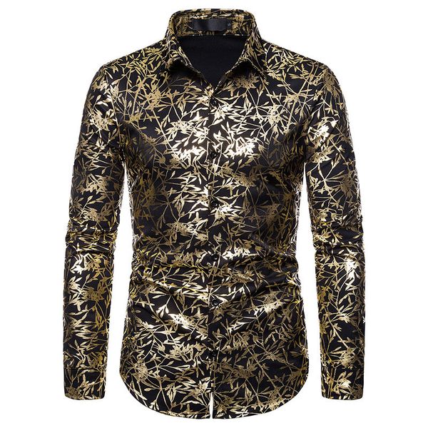 

men now shirt long sleeve streetwear fashion social stamping printed nightclub turn-down collar male shirt casual young, White;black