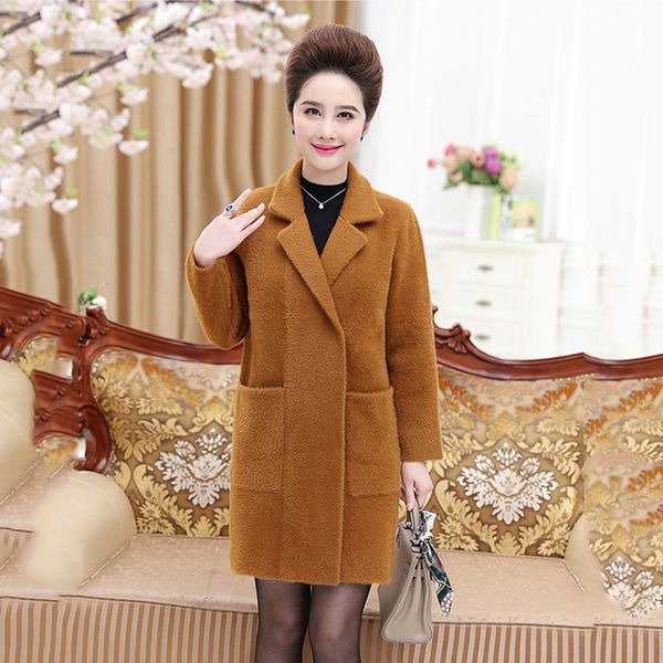 

2019new women overcoat womens winter clothing middle long cashmere coat solid jacket coat large size cardigan 6xl, Black