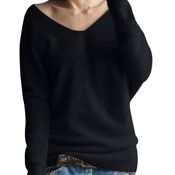 

casual sweater women winter batwing sleeve solid jumper casual knitted sweater loose pullover sueter mujer#t2, White;black