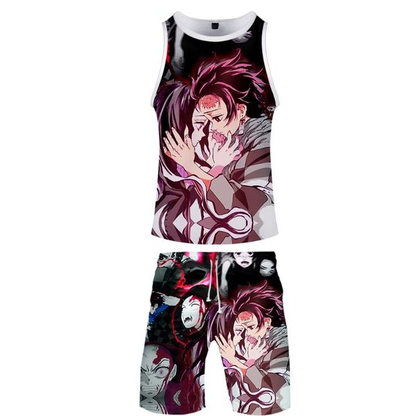 

summer men's sleeveless vest shorts 2-piece beachwear 3d printed jogging sportswear casual outdoor sportswear suit sweatshirt, Gray