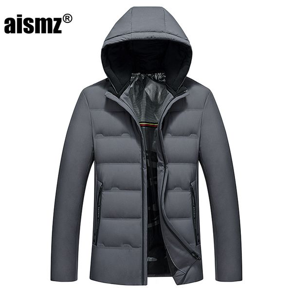 

aismz 2019 winter hooded 90% white duck down jacket men's casual thick warm fashion jackets men's black grey coat