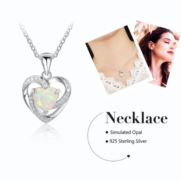 

heart pendant necklace 925 silver opal necklace creative jewelry mother's gift for women girls #30