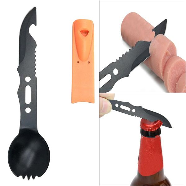 

5in1outdoor tableware spoon can opener flatware portable bottle cutlery multitool camp utensil fork stainless steel picnic