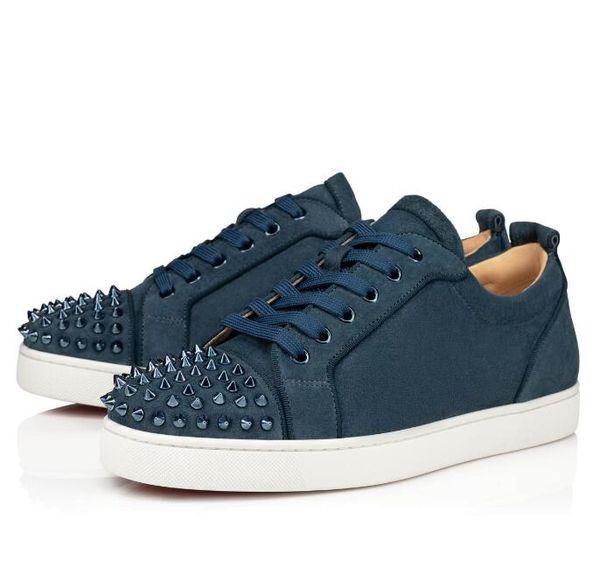 

new factory wholesale spikes sneakers brand red bottom shoes low studs men casual flats red sole party wedding dress with box, Black