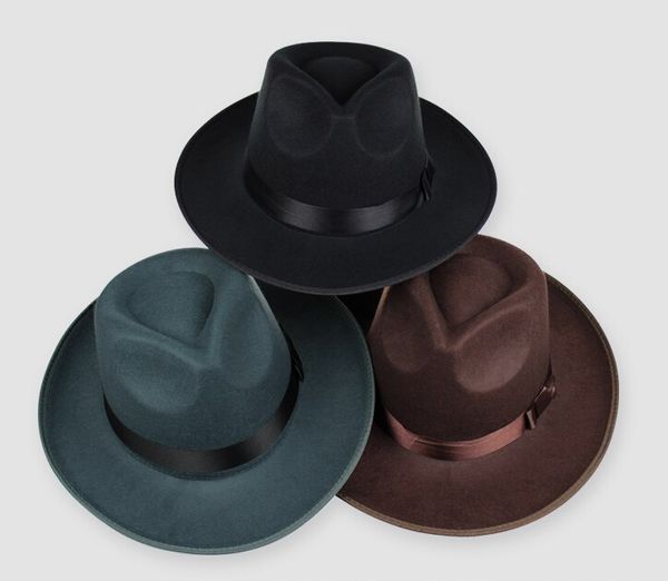 

fashion-luxury women hats vintage autumn winter wool women's men fedora hats flopby felted hat ladies cowboy cap ing, Blue;gray