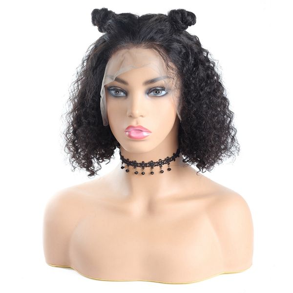 

индийские волосы глубокие вьющиеся короткие парики мода глубокая волна боб парики вьющиеся человеческие волосы парики фронта шнурка для черн, Black;brown