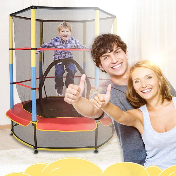 

trampolines 55inch children trampoline round mute fitness elastic rope for kids with safety net baby's mobile park