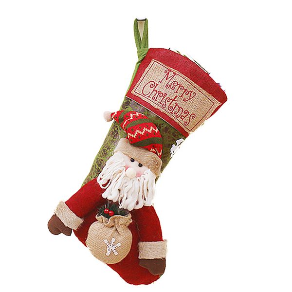

1pc christmas stockings decorations gift bag xmas character 3d plush linen hanging tag of santa claus stocking christmas stocki