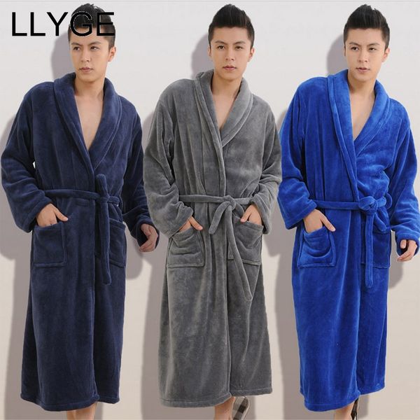 

men flannel bath robe sleepwear 2018 autumn winter solid plush couple men's soft bathrobe thick warm female robes dropshipping, Black;brown