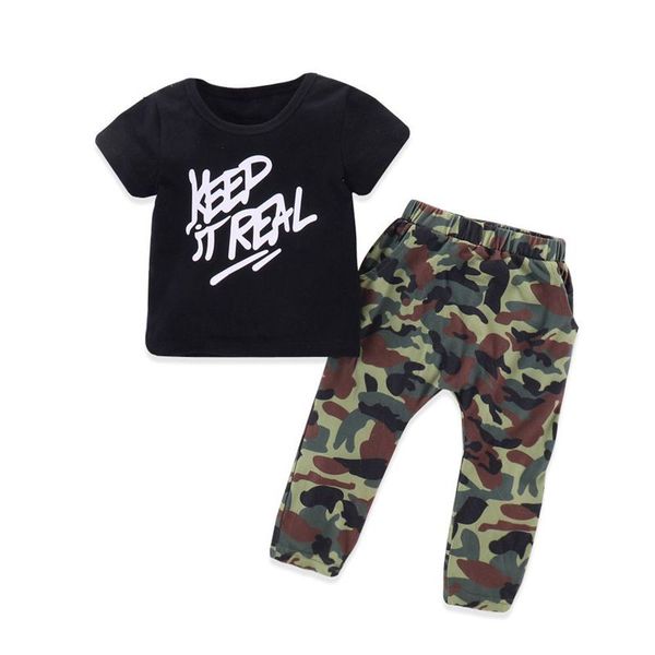 

fashion boy clothes children's boy short sleeve black t-shirt + camouflage pants 2 piece set children's clothing set, White