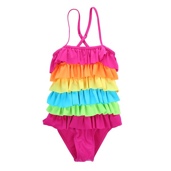 

summer kids girls one piece bikini rainbow ruffle swimsuit swimwear monkini toddler baby girl beachwear 2-9 years