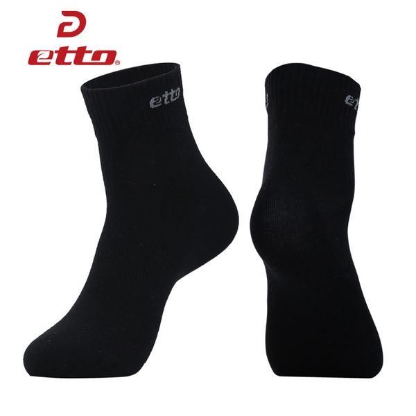 

etto men professional cotton sports socks running cycling leisure sport sox male breathable athletic socks solid color heq023, Black