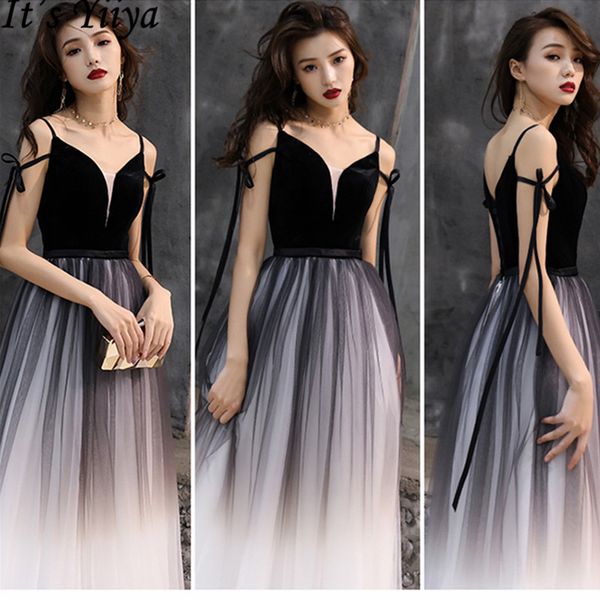 

it's yiiya 2019 evening dress slim spaghetti strap formal gown contrast color elegant lace up women party long dresses e030, White;black