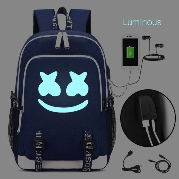 

marshmello luminous usb lapbackpacks 2019 american mystery dj school bag for girls boys teenagers children's bookbag