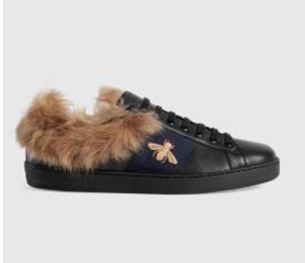 

luxury ace designer shoes men women sneakers casual shoes low leather sneakers ace bee stripes shoe walking sports trainers 02, Black