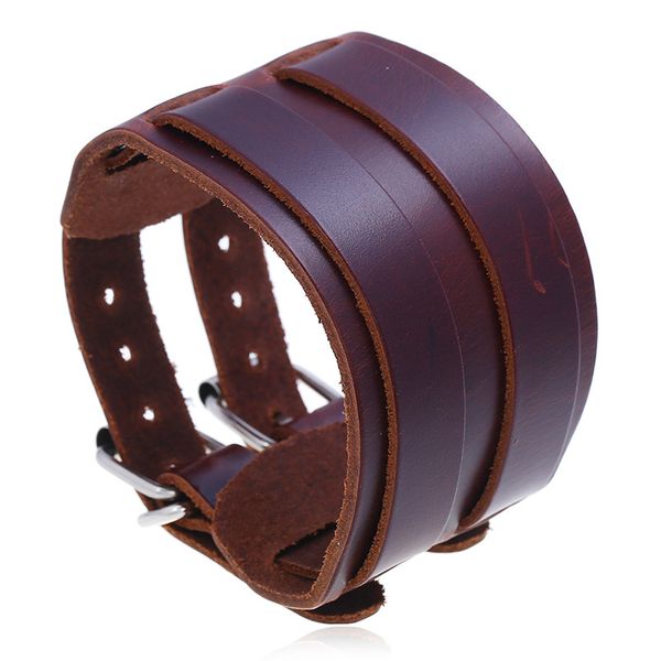 

jessingshow new fashion men and women wide genuine leather bracelet cuff bracelets & bangles vintage punk wristband men jewelry, Black