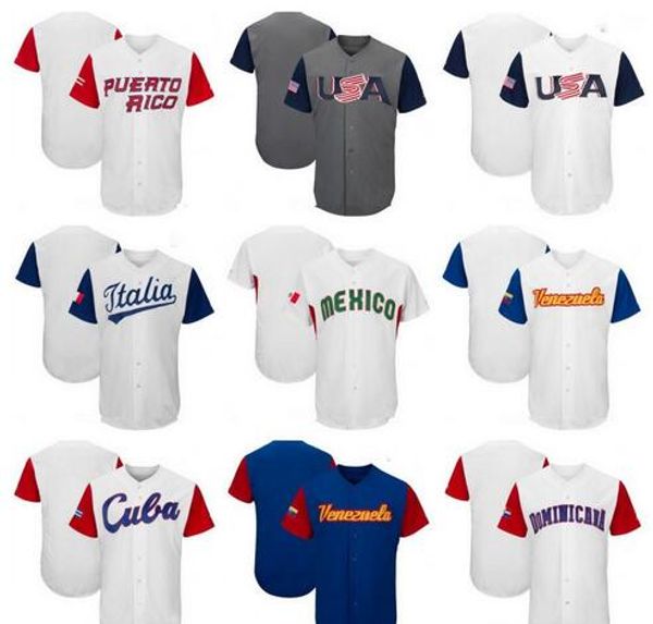 

men's usa canada dominican republic puerto rico mexico venezuela cuba baseball 2017 world baseball classic custom team jersey, Black