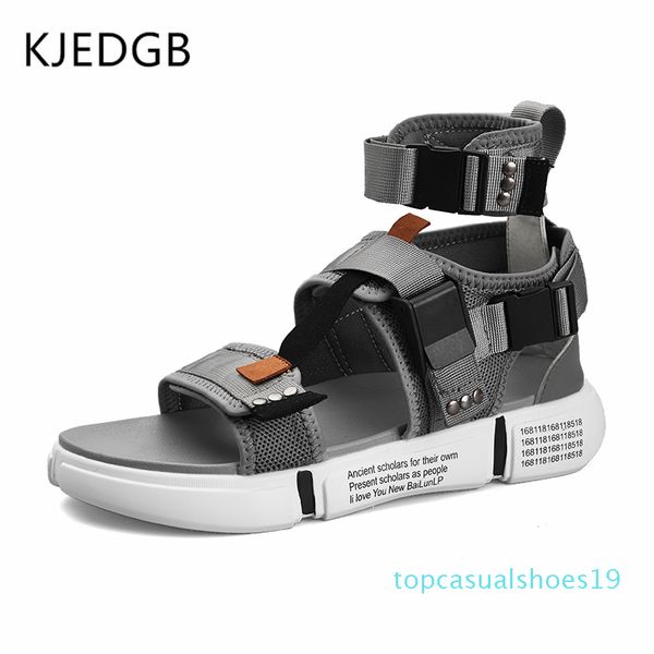 

kjedgb new 2019 fashion summer mens shoes gladiator sandals designers platform comfortable beach sandals male canvas men t19, Black