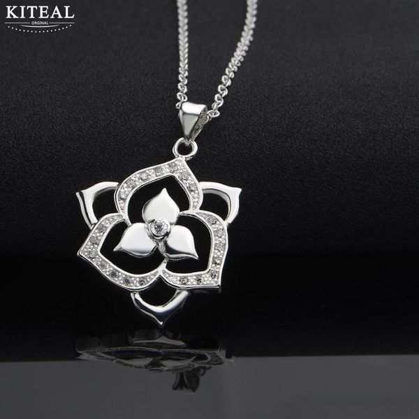 

gorgeous silver plated necklace women big rose flower cz zircon pendant colar vintage wholesale