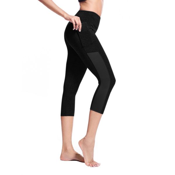 

women pants women's side pocket stitching tight running stretch seven-point yoga pants high waist sport seamless legging 15#, White;red