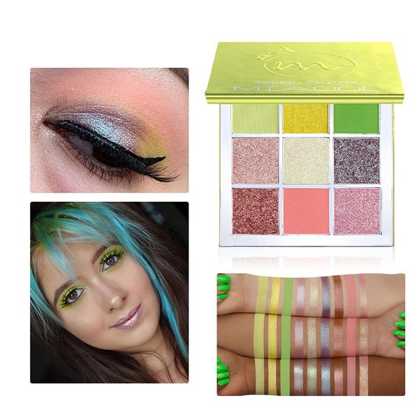 

nine color fluorescent green sequin eyeshadow palette shimmer waterproof luminous eye shadow long-lasting brighten skin color q1